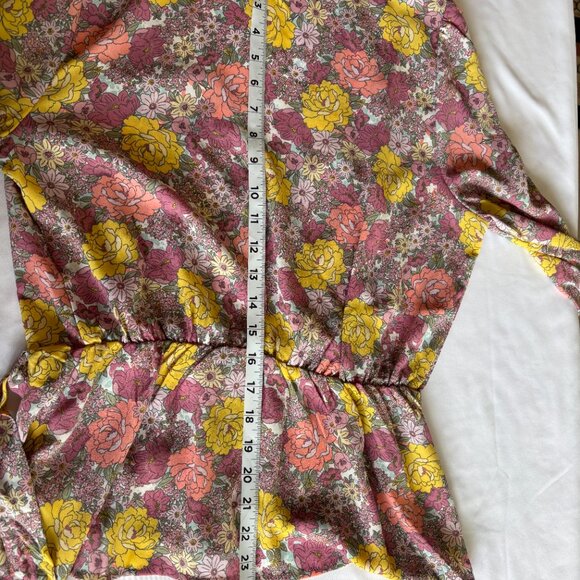 Anthropologie Pleione Pink Floral Faux Wrap With Bow Boho Blouse Medium - Picture 8 of 8